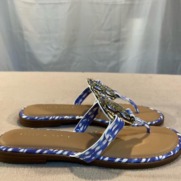 SOLD/New Kelly & Katie Blue & White/Silver Embellished Sandals - Picture 3 of 4